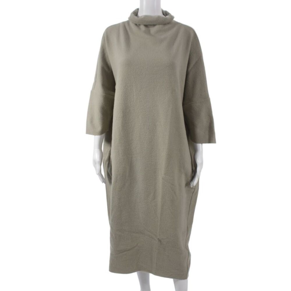 Black Crane Womens Beige Sweater Dress Mock Neck 3/4 Sleeve Midi Size XS